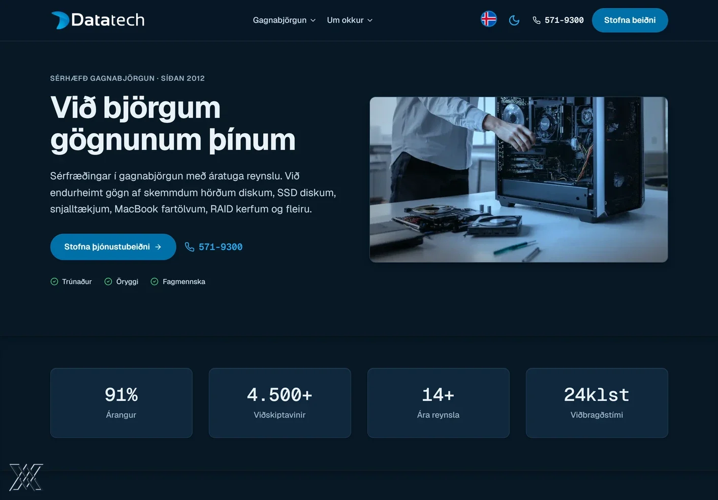 Skjáskot af vefnum datatech.is
