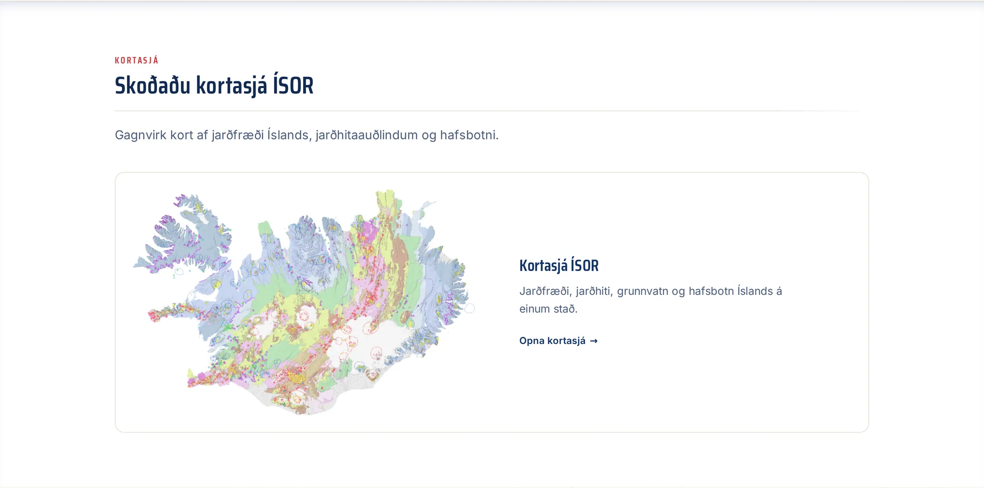 Kortasjá ÍSOR kynnt á forsíðu isor.is