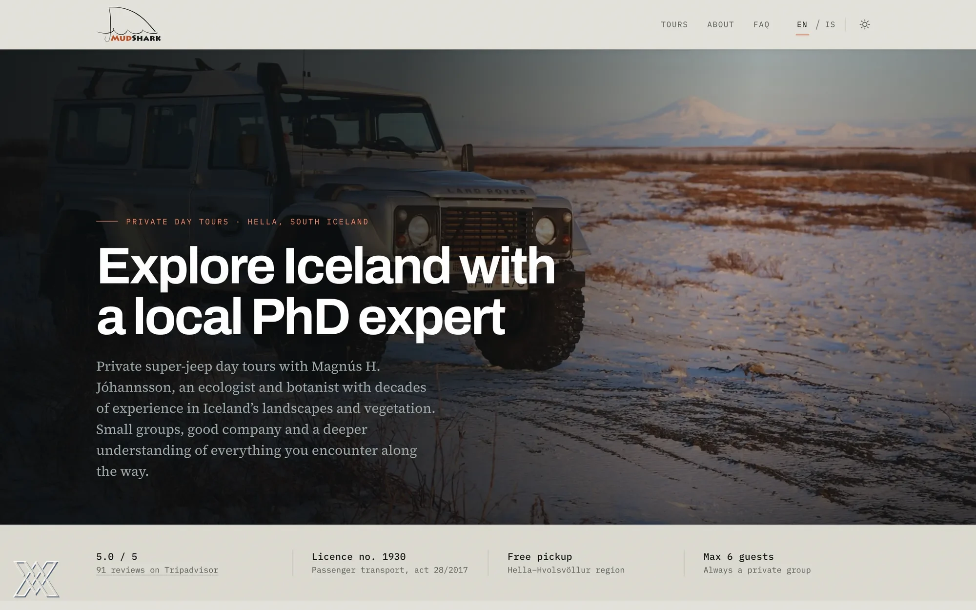 Screenshot of the mudshark.is website