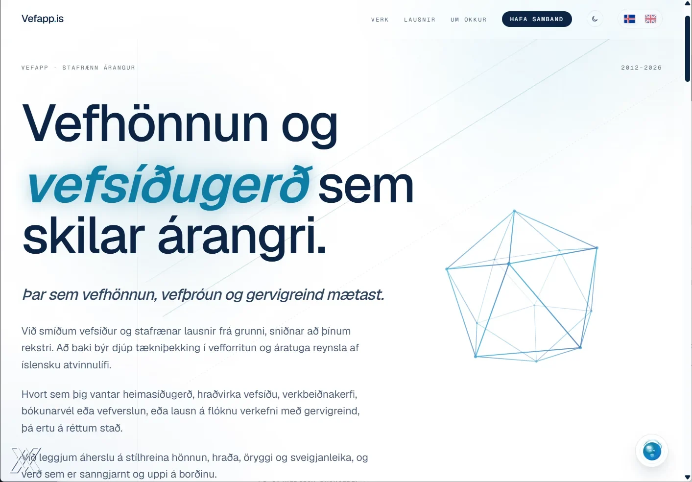 Screenshot of the vefapp.is website